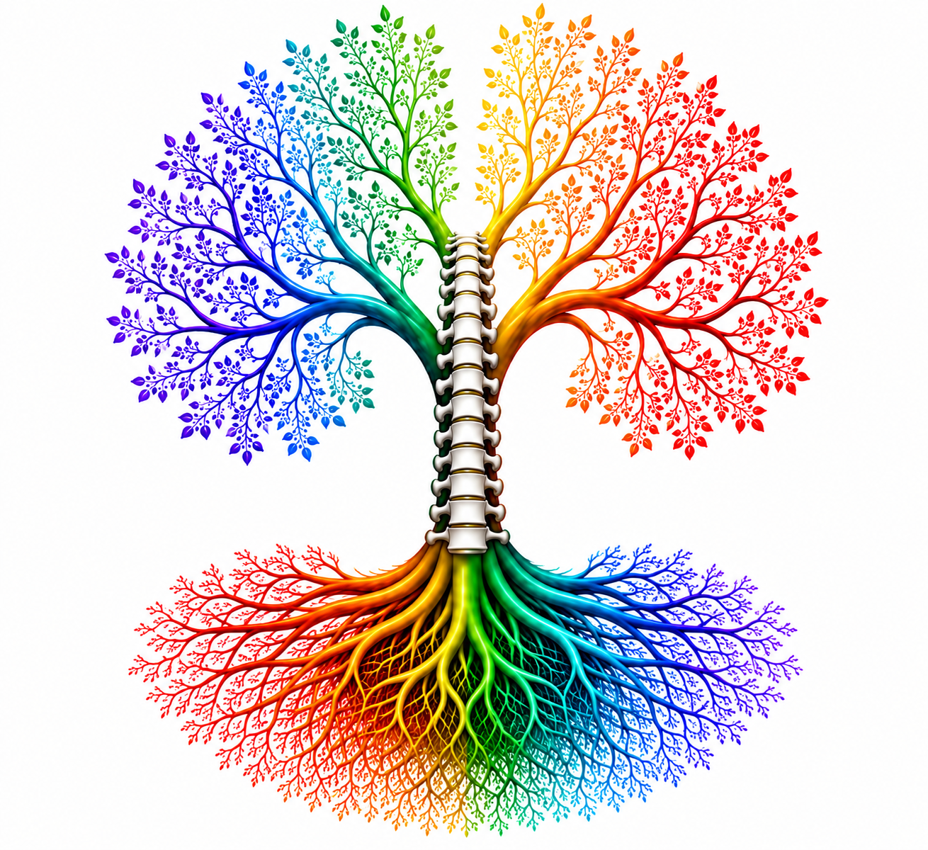A colorful tree incorporating a spinal column, illustrating our connected approach to care